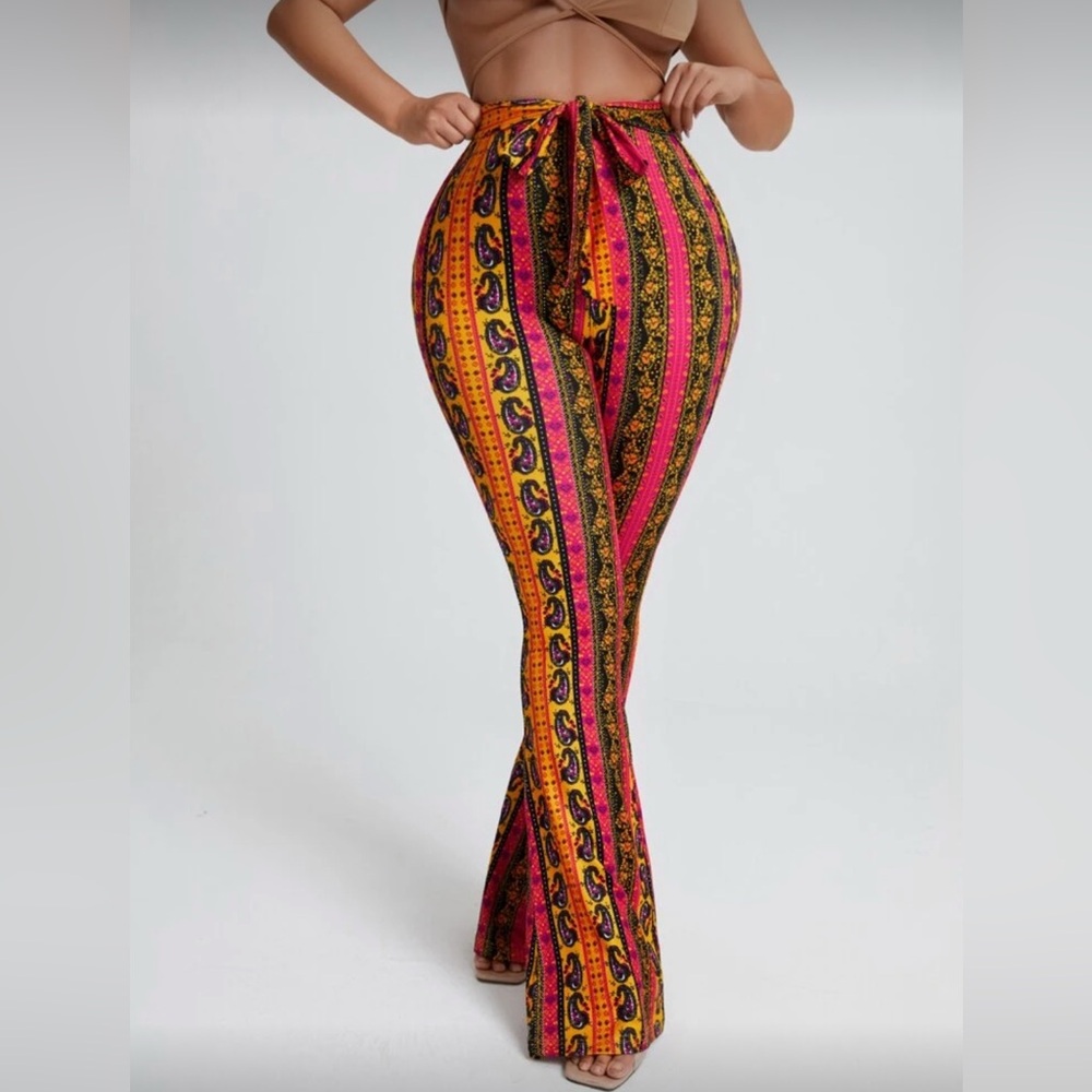 SHEIN SXY Floral & Paisley Print Knot Front Wide Leg / Flare Pants